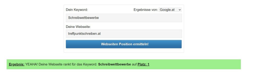 Screenshot Ranking Check zum Keyword "Schreibwettbewerbe" auf Google.at